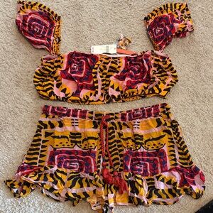 Vibrant Floral & Animal Print Crop Top + Shorts Set